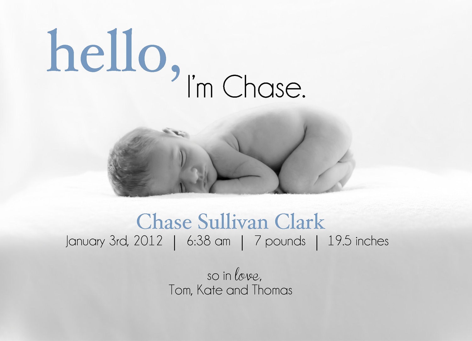 Hello-A Simple and Stylish Custom Photo Birth Announcement for Baby Boy or Girl, 5x7, personalized and printable