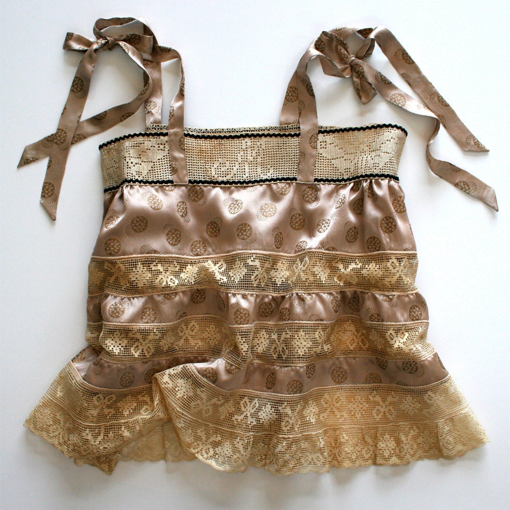Victorian Top Camisole Tank Petticoat / Linen Ivory Pink Black Cotton Silk / Medium - Mona Souvenir Top