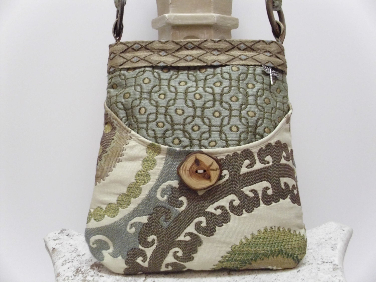 Shoulder Bag Upholstery Fabrics, Cream, Tan, Blue and Green