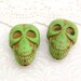 2 Large Alien Skulls Stone Beads in GRASS GREEN 32mm x 21mm