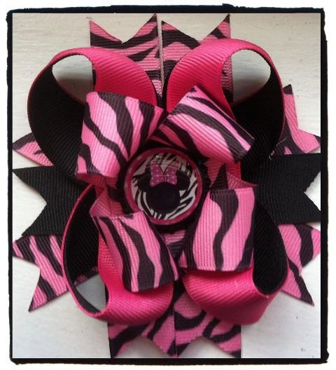 Minnie mouse zebra bow with bottle cap center