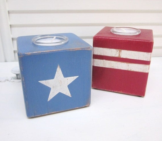 Americana, July 4th, Patriotic Stars and Stripes, Red White and Blue decor - 4th of July Candle