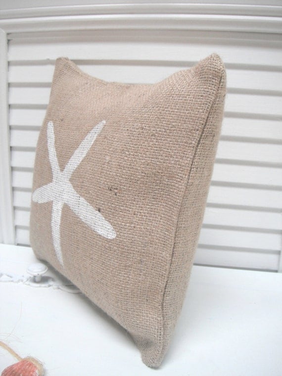 Starfish Burlap Pillow Cover - Starfish Decorations, Beach Cottage, Summer Party Decor