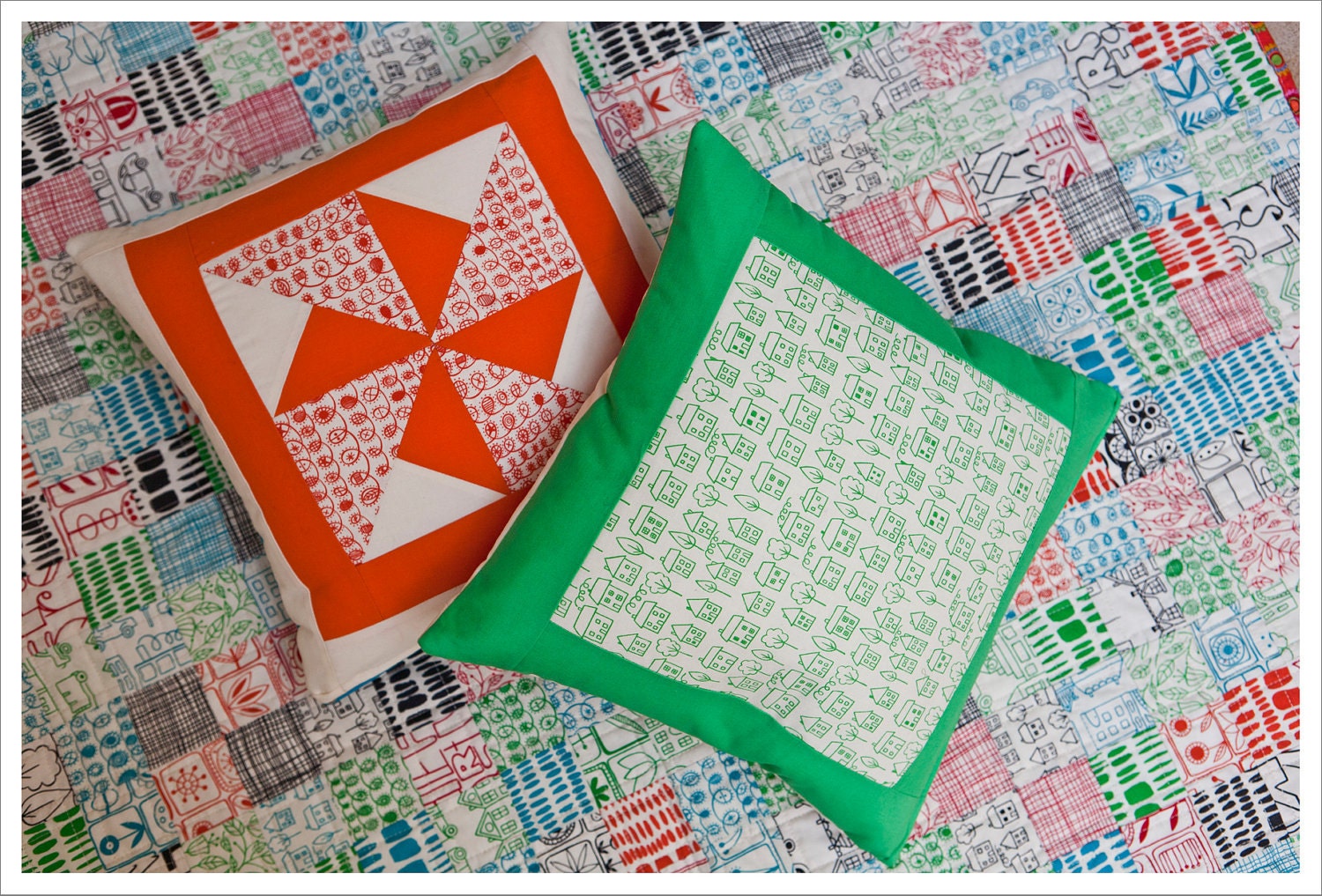 Lucky Summer cushion tangerine/blue