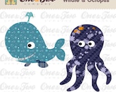Instant Download - Fabric APPLIQUE TEMPLATE Only PDF - Whale & Octopus - Permission to Sell Finished Items
