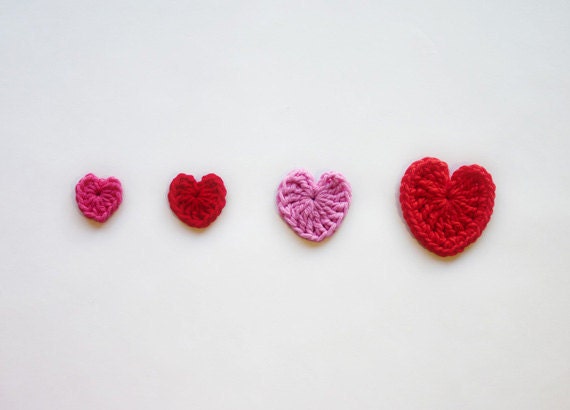 Instant Download - PDF Crochet Pattern - Hearts (4 sizes) Applique - Text instructions and SYMBOL CHART instructions
