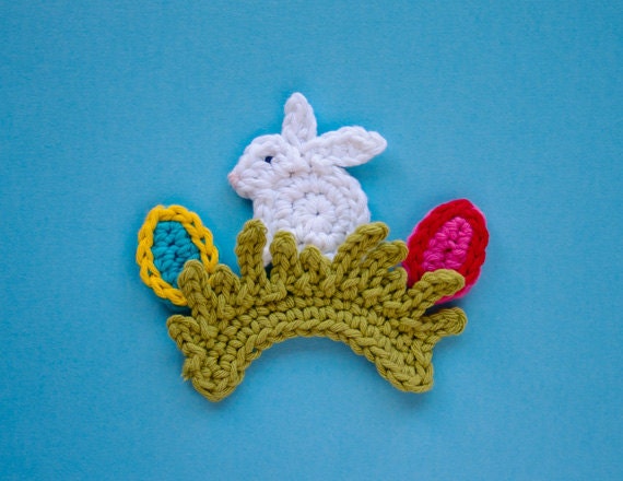Instant Download - PDF Crochet Pattern - Easter Rabbit Applique - Text instructions and SYMBOL CHART instructions
