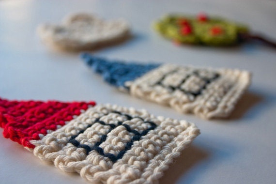 Instant Download - PDF Crochet Pattern - The Tree, the Houses and the Cloud Applique - Text instructions and SYMBOL CHART instructions