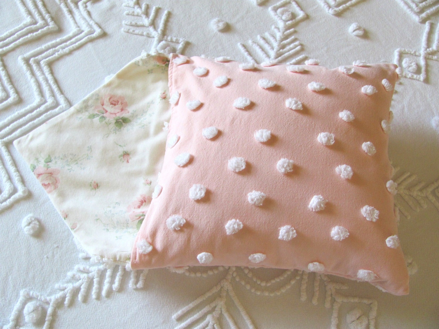 LOVE NOTE vintage chenille pillow cover with custom insert by morechenillechateau