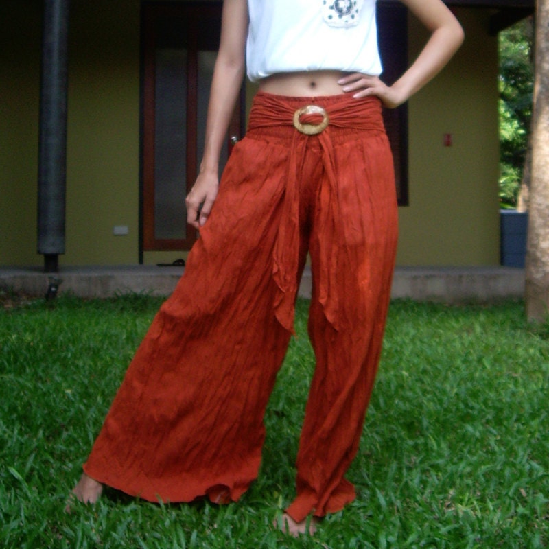 Dark Orange (Color Brick) Casual Pants Cotton Mix to Coconut Shell A