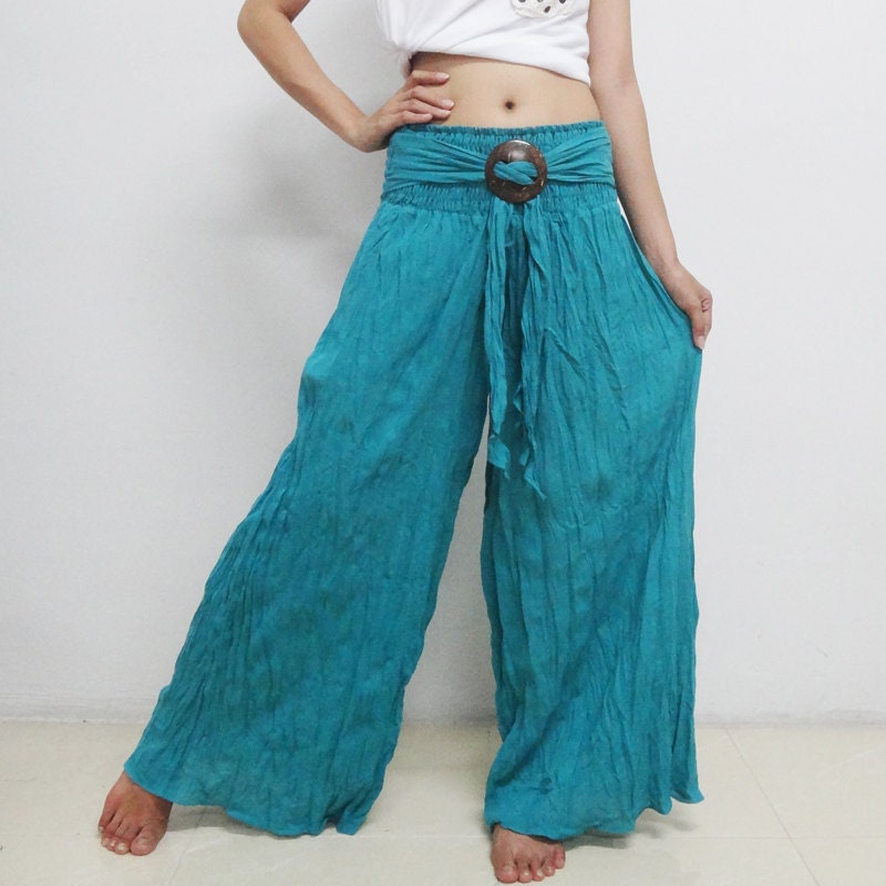 Dark Turquoise(Green as Blue) Pants Casual Cotton Mix to Coconut Shell B