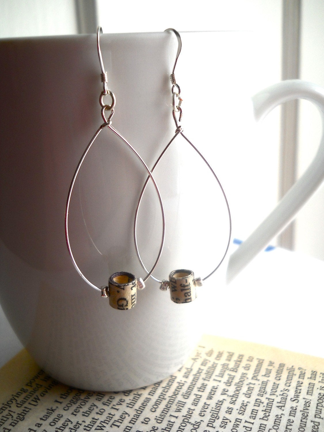 Bookworm Hoop Earrings, made from recycled books