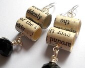 Beaded Earrings- Book Page Jewelry- Double Beaded Bookworm
