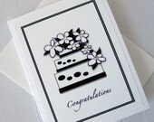 Wedding Cake Card / Black and White Cake / Winter Wedding / Anniversary / Swarovski Crystals