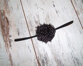 Limited Edition - The Skinny Collection Prints - Black & White Polka Dot Shabby Chic Single Flower on a Black Skinny Stretch Headband