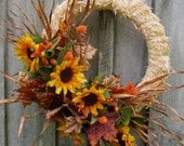 Fall Wreaths, Autumn Straw Wreath, Sunflowers, Harvest, Woodland, Door Decor