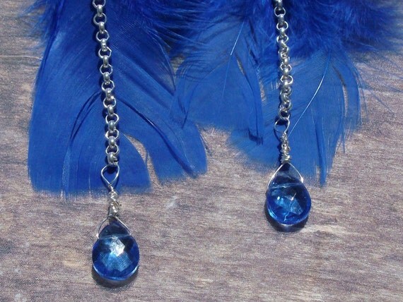 Bright Blue Feather Dangle Earrings