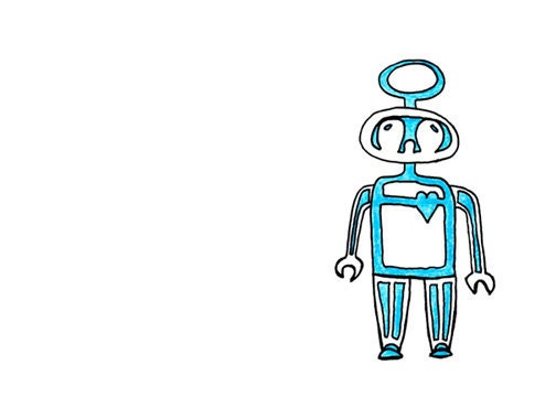 Simple Robot Drawing - Nursery Art Print - Little Blue Heart