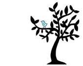 Simple Bird in Tree Drawing - Cute Black and White Limited Edition Art Print - Bluebird of Happiness