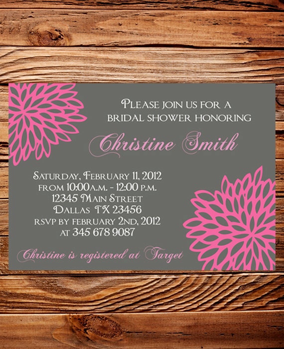 Bridal Shower Invitation, Wedding shower invitation, Pink Flower Wedding Shower Invite, digital, printable file (6080)