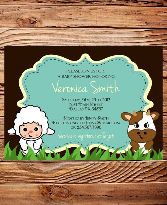 Animals, Baby Shower Invitation, Farm Animals Baby Shower Invite, Boy ...