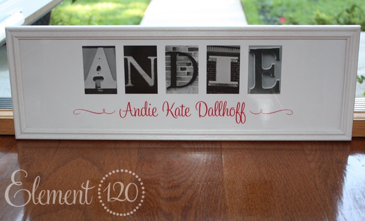 Children's Photo Letter Name Frame - Personalized White 6x20 - Perfect for your Child's Room or Nursery