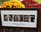 Unique Bridal Shower or Wedding Gift, Alphabet Photo Letter Art - Sepia 10x20 Modern Frame