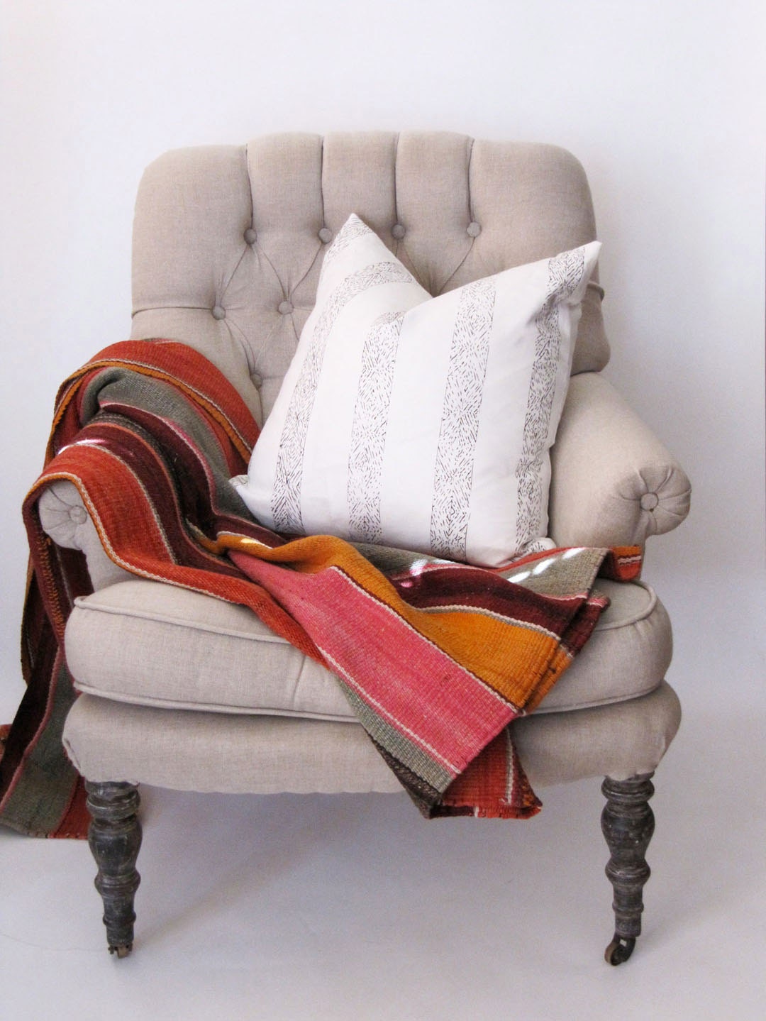 Large Plume Stripe Pillow in Bleached Linen