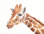 Giraffe Painting -G039- giraffe watercolor painting by Splodgepodge- print of watercolor painting A4
