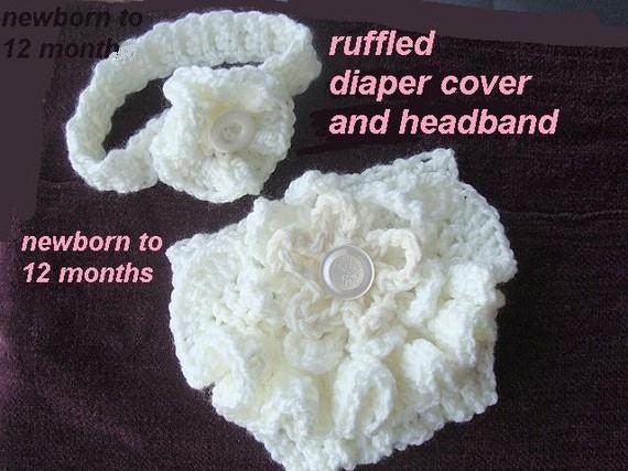 Instant Download PDF Ruffled Diaper Cover Crochet Pattern with Headband SPP41 -Very EASY newborn to 12 months