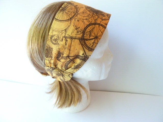 Women's headband, Cancer headband, Cancer headwrap, Hair loss, Chemotherapy, Old world map, Bicycle theme