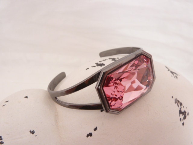 Metal Bangle Bracelet, Swarovski Crystal Bracelet, Gunmetal, Swarovski Crystal Passions, Statement Bracelet