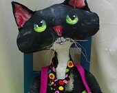 Original Black and White Cat cloth doll great fabrics