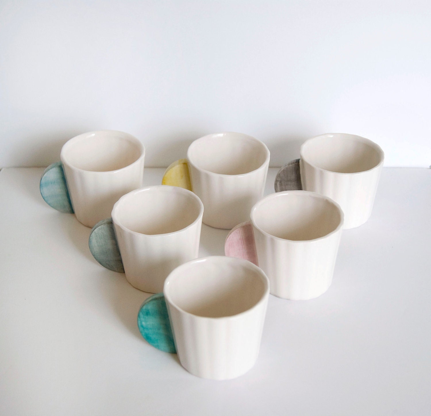 Ceramic Coffee Cups Set of 6 in different colors: pink, mint, gray, yellow, black and blue