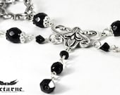 Black beads with Silver Connectors Gothic Necklace - Beaded Necklace - Victorian Gothic Jewelry