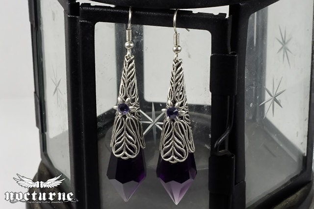 Purple Dangle Earrings - Crystal Drop Victorian Earrings - Victorian Goth Jewelry