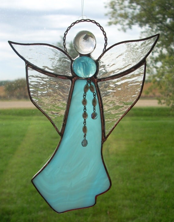 Blue Stained Glass Angel Suncatcher by GlassicArtistry on Etsy