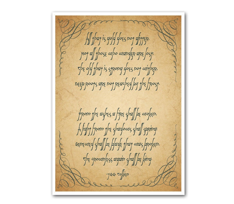Riddle of Strider Print - 5x7 - Not All Who Wander Are Lost Lord of the Rings Home Decor