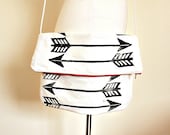 Handmade Fold Over Purse / Arrow / Hand Printed / Cross Body