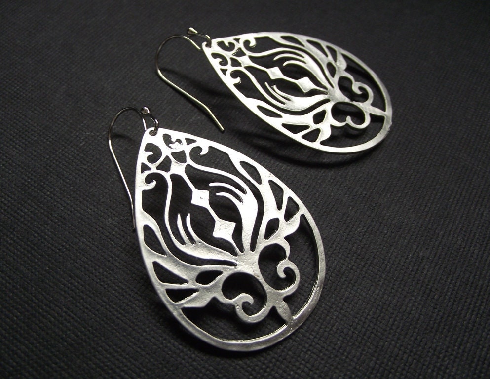 Silver Peacock Earrings