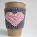 Cup cozy, Gray with Pink heart by The Cozy Project