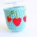 Coffee cozy,  Aqua  with Strawberries SPRINGPDX by The Cozy Project