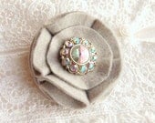 Rhinestone Rosette Brooch - Purse or Lapel Pin - Silver, Iridescent Jewel