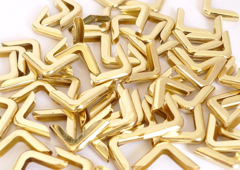 100 Raw Brass Gold Metal Book Corners - Bookbinding - Scrapbooking - Photo Album - Diary - Journal