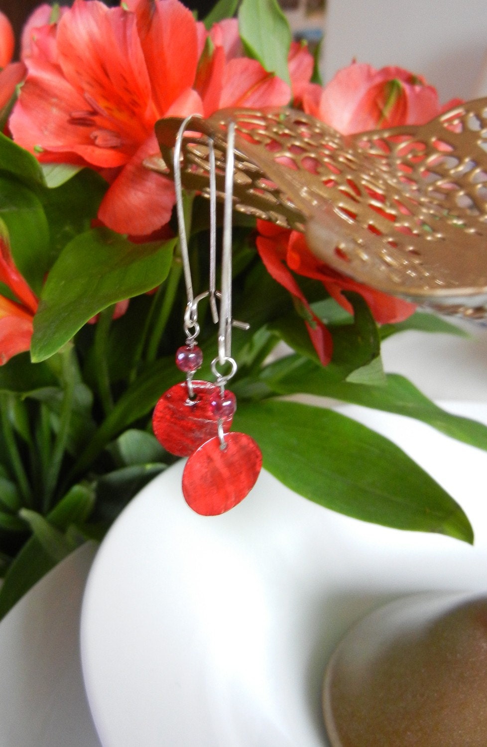 Red Bead Drop Earrings