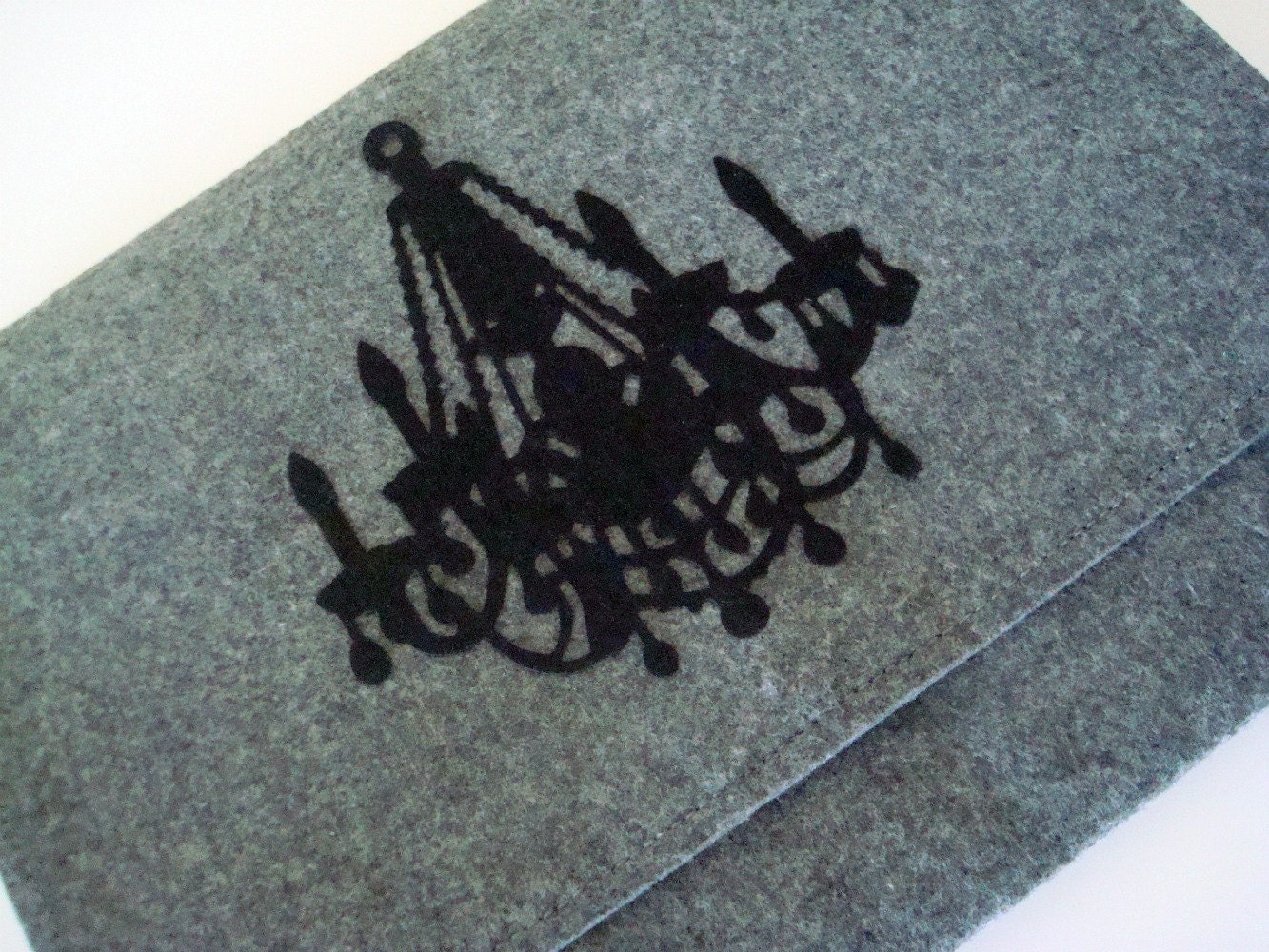 iPad Case Gray felt with Black Chandelier embellishment - Dramatic, Glamor iPad case - READY TO SHIP