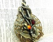 50% SALE Eden - Aged brass filigree pendant - Fantasy mythology inspired jewelry - Vintage victorian steampunk gothic style