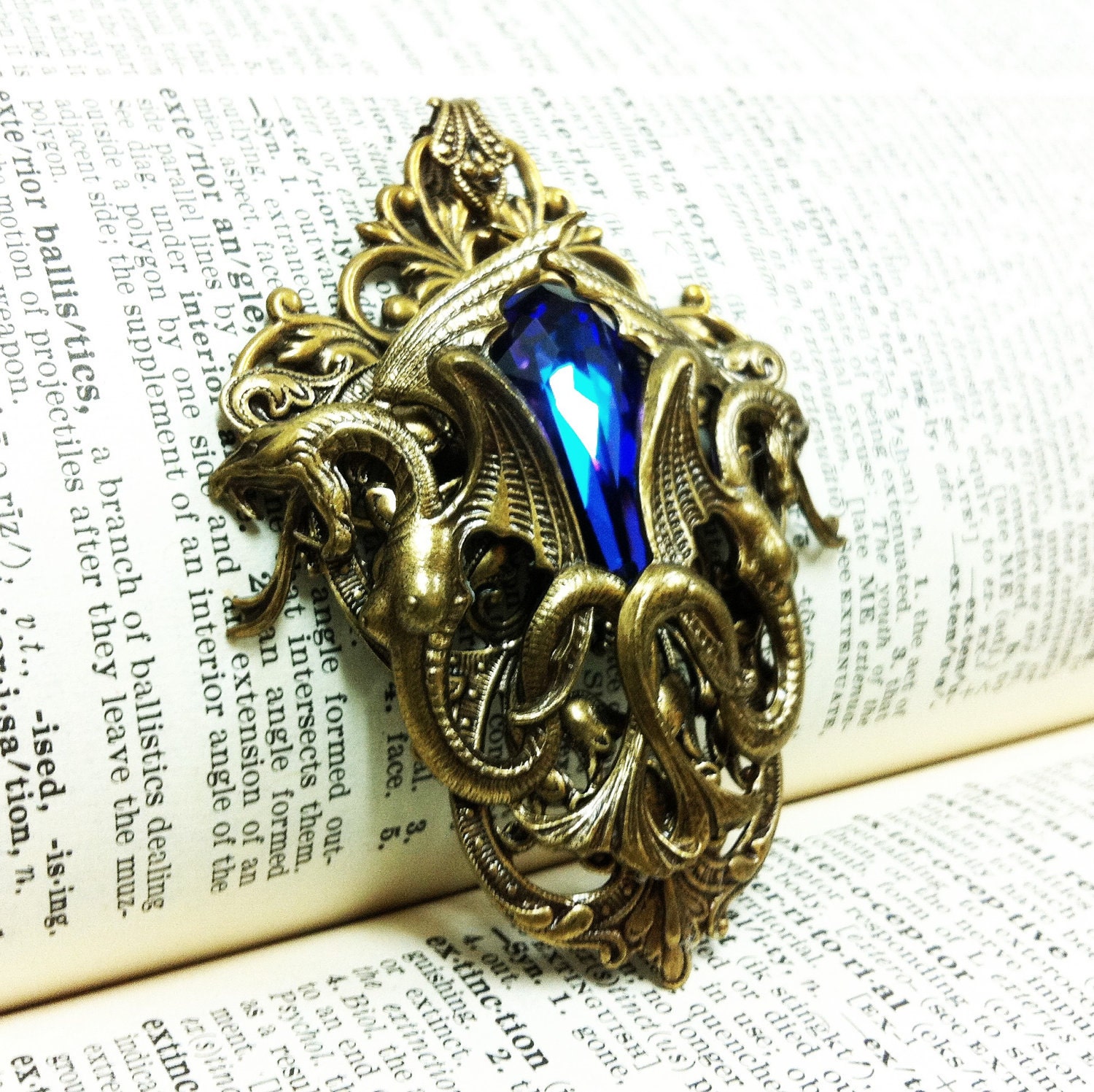 Rakshasas (Gold/Purple) Serpentine Seductress Aged brass filigree pendant Fantasy mythology jewelry Vintage victorian steampunk gothic