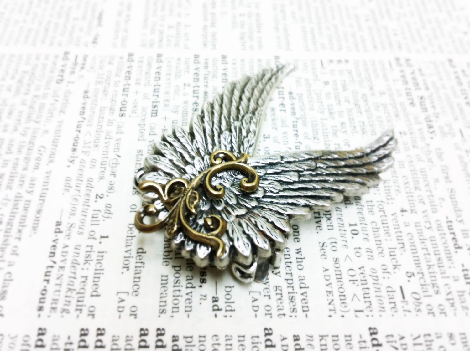 Ear Cuff Spring Gold Silver Wing Aged brass filigree Fantasy mythology inspired jewelry-Vintage victorian steampunk gothic style