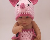 Piglet Hat & Diaper Cover Set, inspired by Winnie the Pooh (newborn / 3-6 month sizes)
